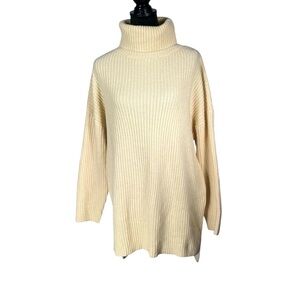Lillusory Cream Turtleneck Sweater Long Tunic Pullover High Low Cozy Minimalist